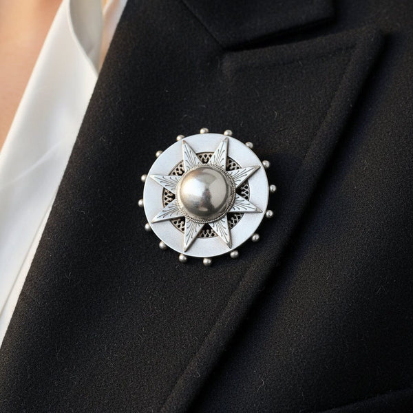 Antique Victorian Sterling Silver Target Star Brooch - Boylerpf