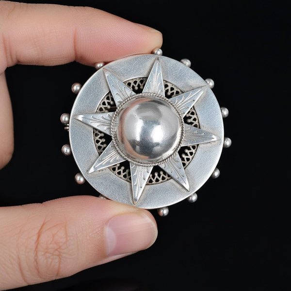 Antique Victorian Sterling Silver Target Star Brooch - Boylerpf
