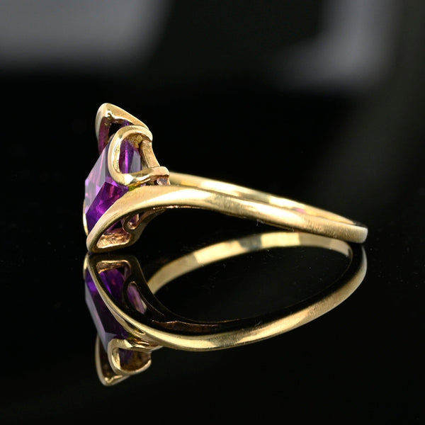 Vintage Gold Bypass Emerald Cut Purple Sapphire Ring - Boylerpf