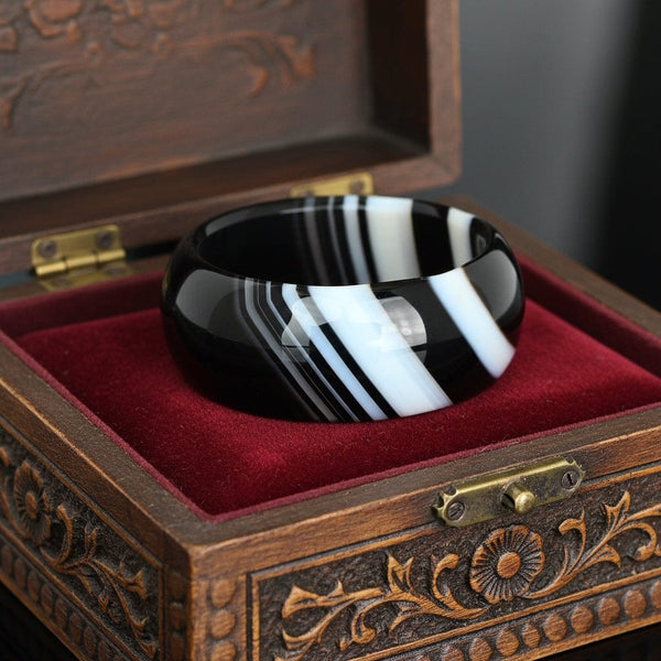 Vintage Black White Banded Agate Donut Band Ring - Boylerpf