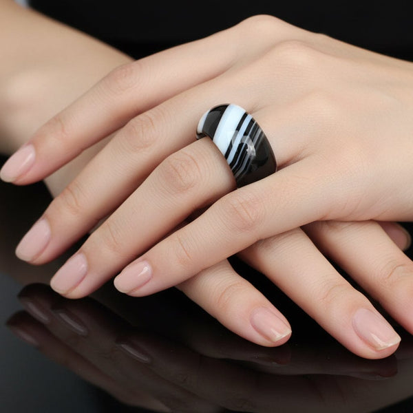 Vintage Black White Banded Agate Donut Band Ring - Boylerpf