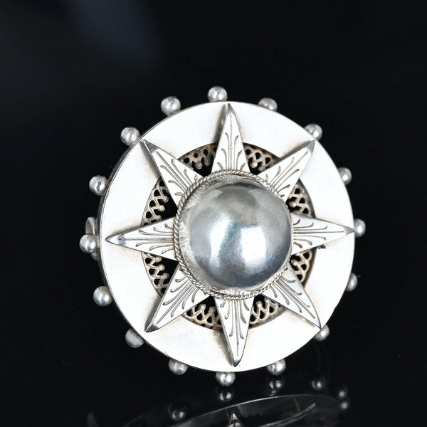 Antique Victorian Sterling Silver Target Star Brooch - Boylerpf