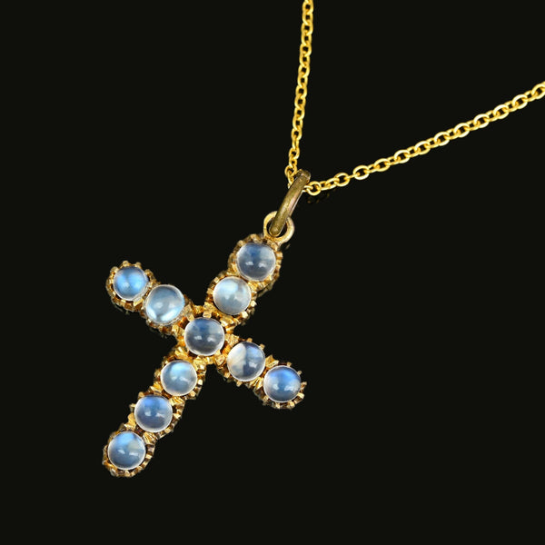 Antique Gold Gilded Silver Moonstone Cross Pendant - Boylerpf