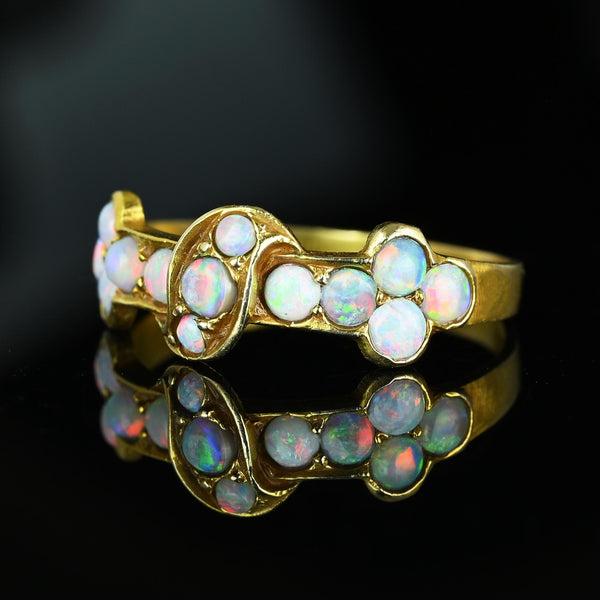 Antique Victorian 14K Gold Half Hoop Opal Ring Band - Boylerpf