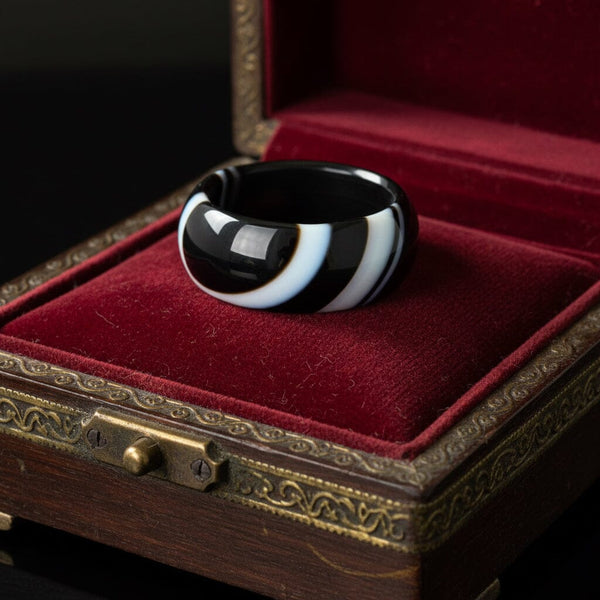Vintage Black White Banded Agate Donut Band Ring - Boylerpf