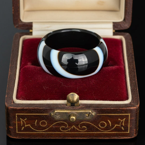 Vintage Black White Banded Agate Donut Band Ring - Boylerpf