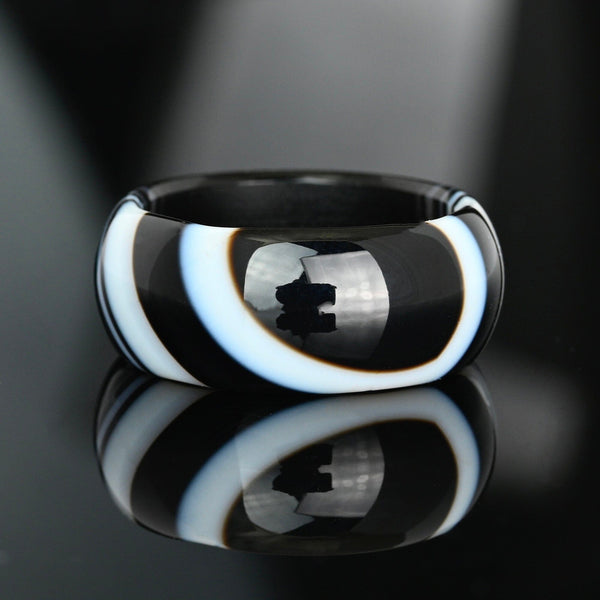 Vintage Black White Banded Agate Donut Band Ring - Boylerpf