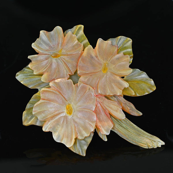 Art Nouveau French Horn Carved Floral Brooch - Boylerpf