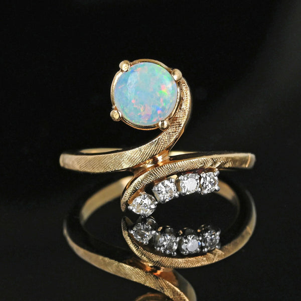 Vintage 14K Gold Bypass Diamond and Opal Ring - Boylerpf