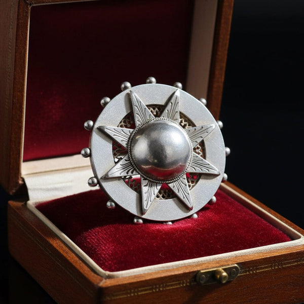 Antique Victorian Sterling Silver Target Star Brooch - Boylerpf