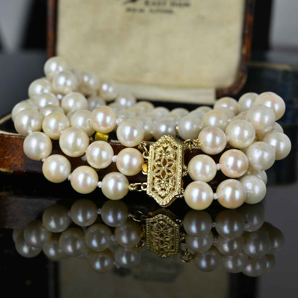 Mikimoto Three Row Pearl Diamond Gold Bracelet at 1stDibs | mikimoto triple strand  pearl bracelet, mikimoto bracelet, mikimoto three strand pearl bracelet