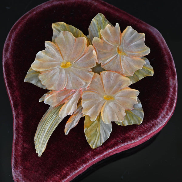 Art Nouveau French Horn Carved Floral Brooch - Boylerpf