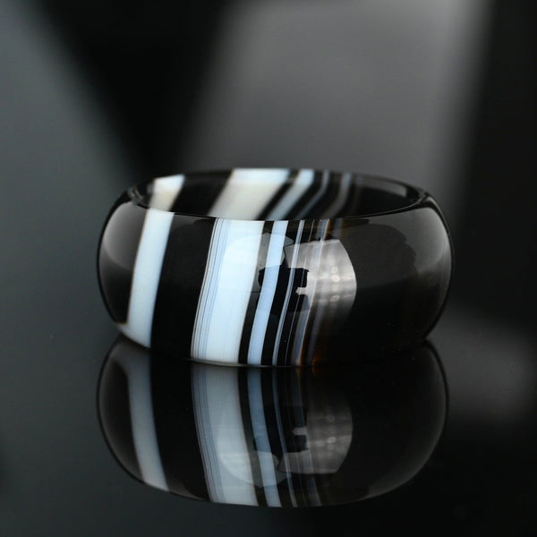 Vintage Black White Banded Agate Donut Band Ring - Boylerpf