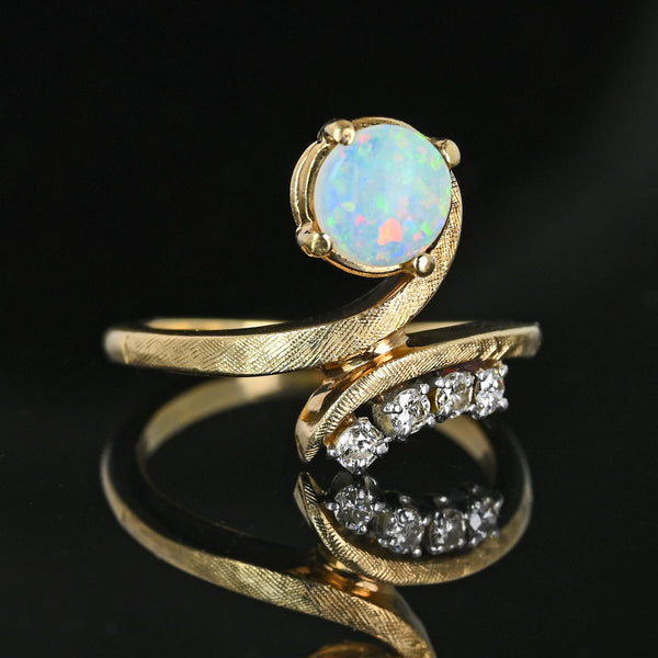 Vintage 14K Gold Bypass Diamond and Opal Ring - Boylerpf