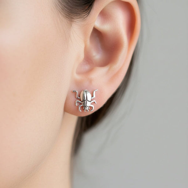 Vintage Sterling Silver Beetle Bug Stud Earrings - Boylerpf