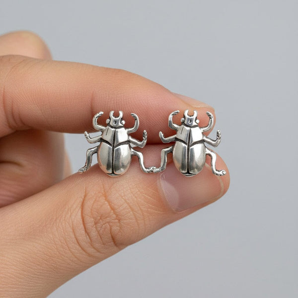 Vintage Sterling Silver Beetle Bug Stud Earrings - Boylerpf