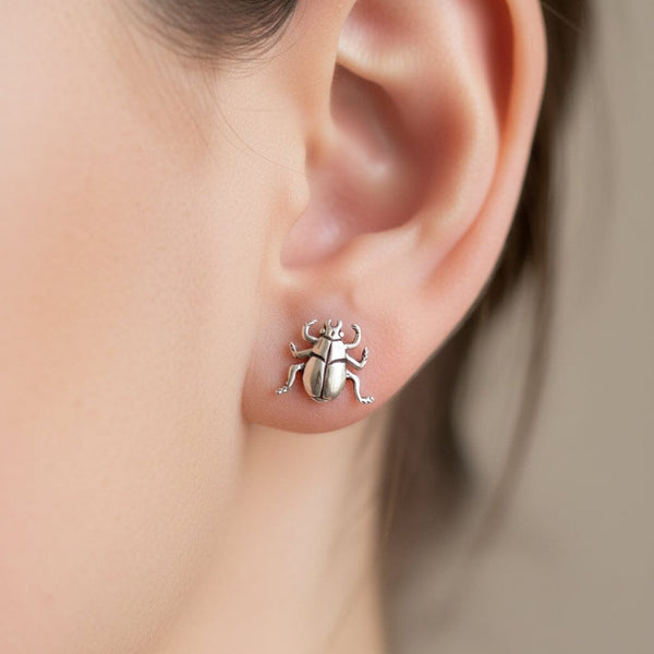 Vintage Sterling Silver Beetle Bug Stud Earrings - Boylerpf