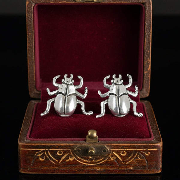 Vintage Sterling Silver Beetle Bug Stud Earrings - Boylerpf