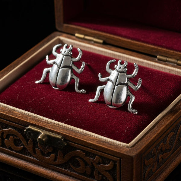Vintage Sterling Silver Beetle Bug Stud Earrings - Boylerpf