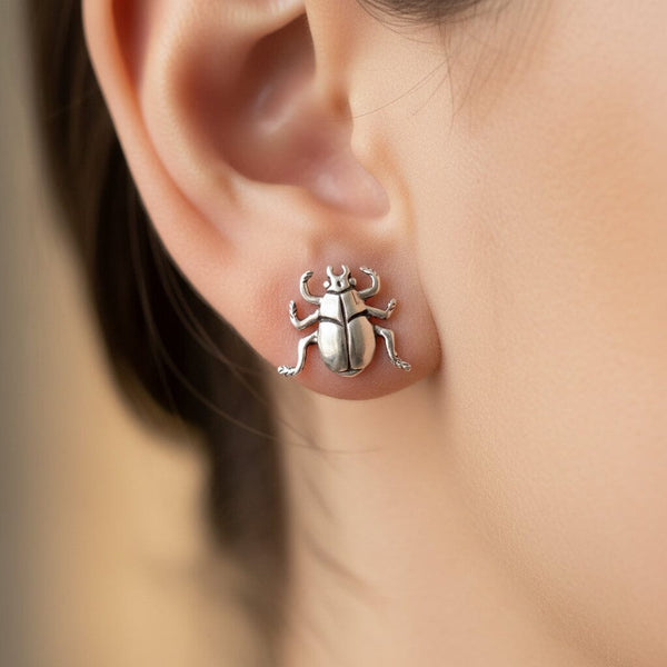 Vintage Sterling Silver Beetle Bug Stud Earrings - Boylerpf