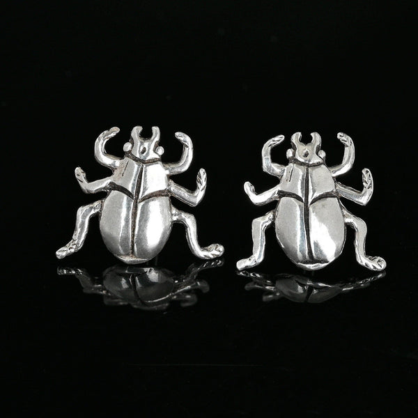 Vintage Sterling Silver Beetle Bug Stud Earrings - Boylerpf