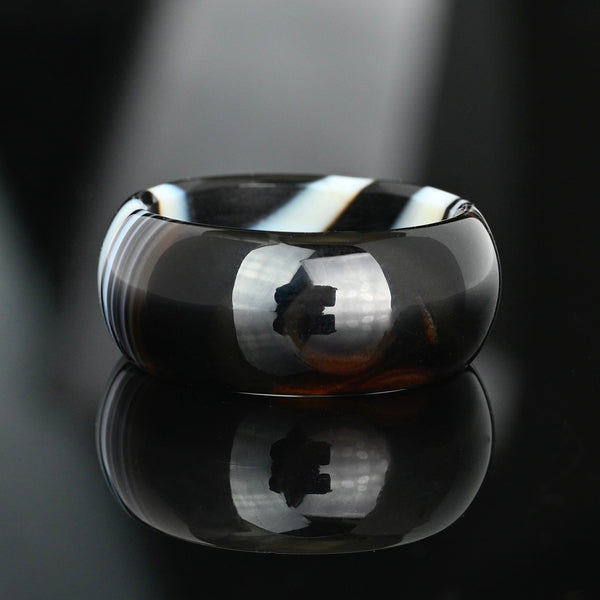 Vintage Black White Banded Agate Donut Band Ring - Boylerpf