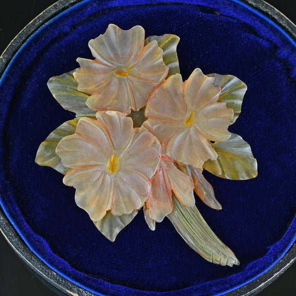 Art Nouveau French Horn Carved Floral Brooch - Boylerpf