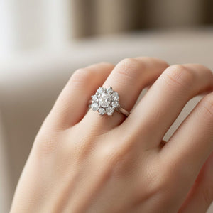 Antique French Diamond Cluster Ring, 18K White Gold - Boylerpf