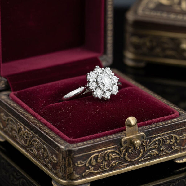 Antique French Diamond Cluster Ring, 18K White Gold - Boylerpf