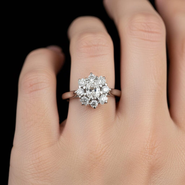 Antique French Diamond Cluster Ring, 18K White Gold - Boylerpf
