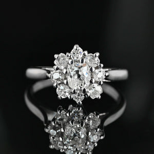 Antique French Diamond Cluster Ring, 18K White Gold
