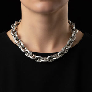 Antique Victorian Sterling Silver Mariner Link Chain Necklace - Boylerpf