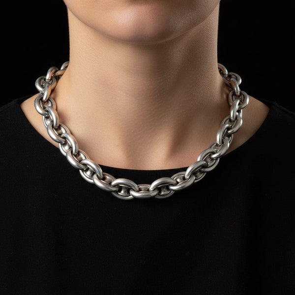 Antique Victorian Sterling Silver Mariner Link Chain Necklace - Boylerpf