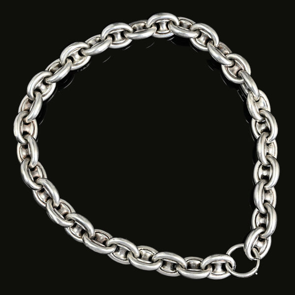 Antique Victorian Sterling Silver Mariner Link Chain Necklace - Boylerpf