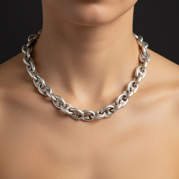 Antique Victorian Sterling Silver Mariner Link Chain Necklace - Boylerpf