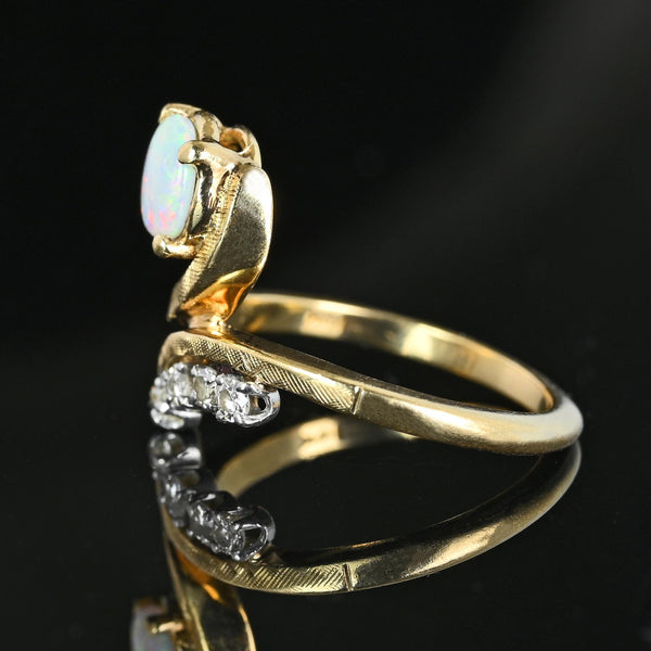 Vintage 14K Gold Bypass Diamond and Opal Ring - Boylerpf