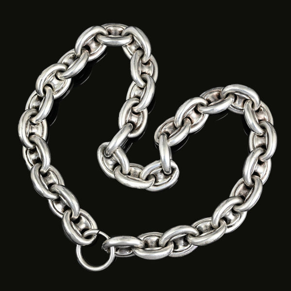 Antique Victorian Sterling Silver Mariner Link Chain Necklace - Boylerpf