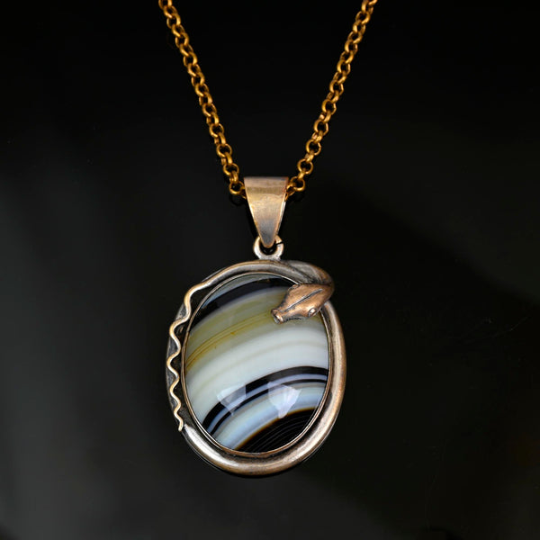 Victorian Banded Agate Snake Locket Pendant