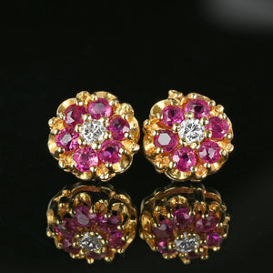 Large .30 Carat Diamond Ruby Cluster Stud Earrings in 14K Gold - Boylerpf