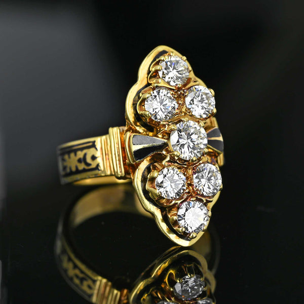 Antique Black Enamel 1.25 Carat Diamond Ring in 14K Gold - Boylerpf
