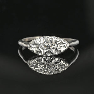 Art Deco Style 10K White Gold Diamond Star Ring - Boylerpf