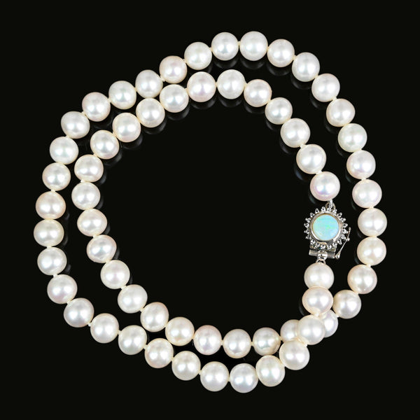 Classic Diamond Opal Clasp Hand Knotted Pearl Necklace - Boylerpf