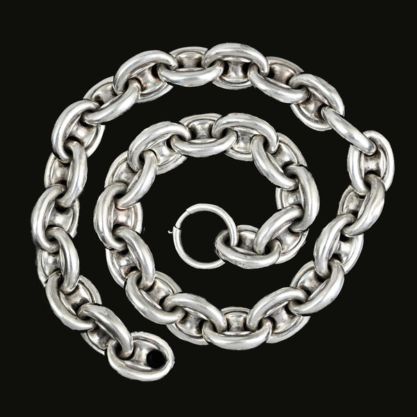 Antique Victorian Sterling Silver Mariner Link Chain Necklace - Boylerpf
