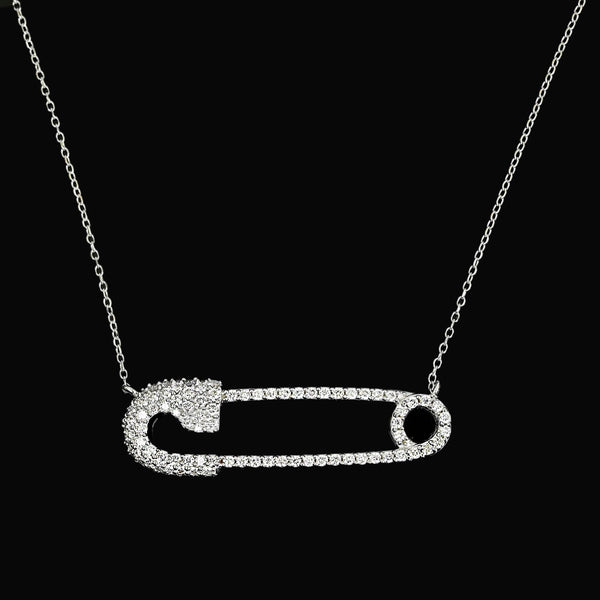 Vintage 18K White Gold Diamond Safety Pin Necklace