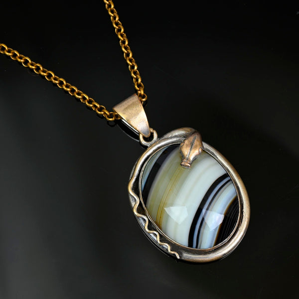 Victorian Banded Agate Snake Locket Pendant
