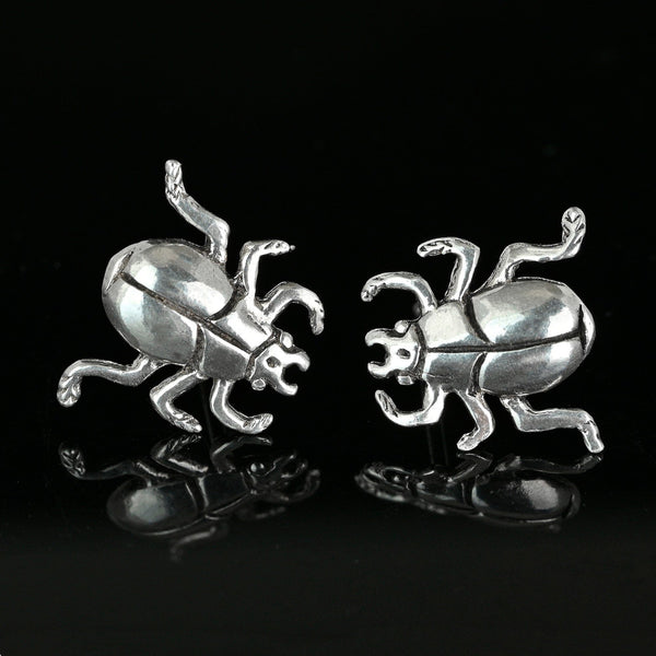 Vintage Sterling Silver Beetle Bug Stud Earrings - Boylerpf
