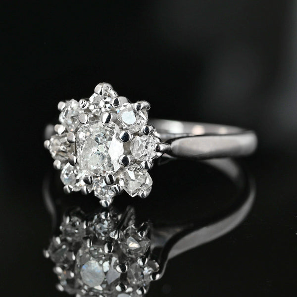 Antique French Diamond Cluster Ring, 18K White Gold - Boylerpf