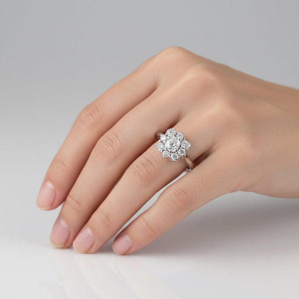 Antique French Diamond Cluster Ring, 18K White Gold - Boylerpf