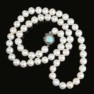 Classic Diamond Opal Clasp Hand Knotted Pearl Necklace - Boylerpf