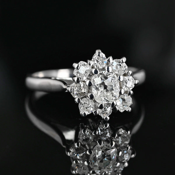 Antique French Diamond Cluster Ring, 18K White Gold - Boylerpf